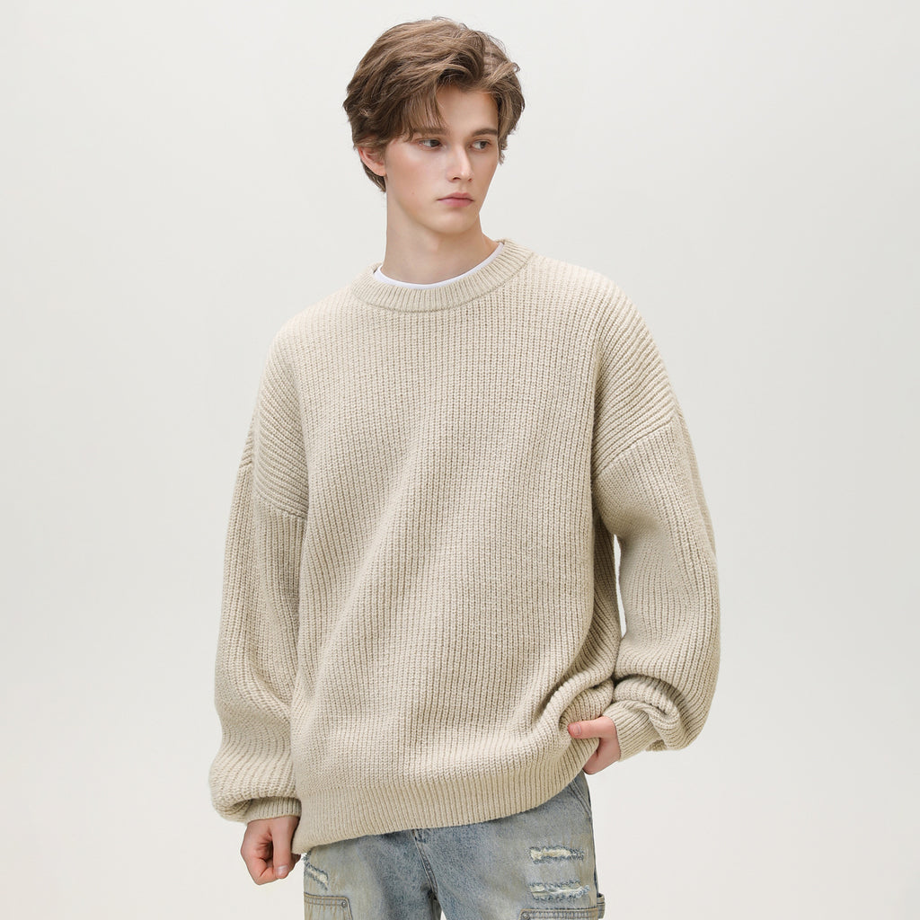 Textured Solid-color Knit Sweaterouterwear