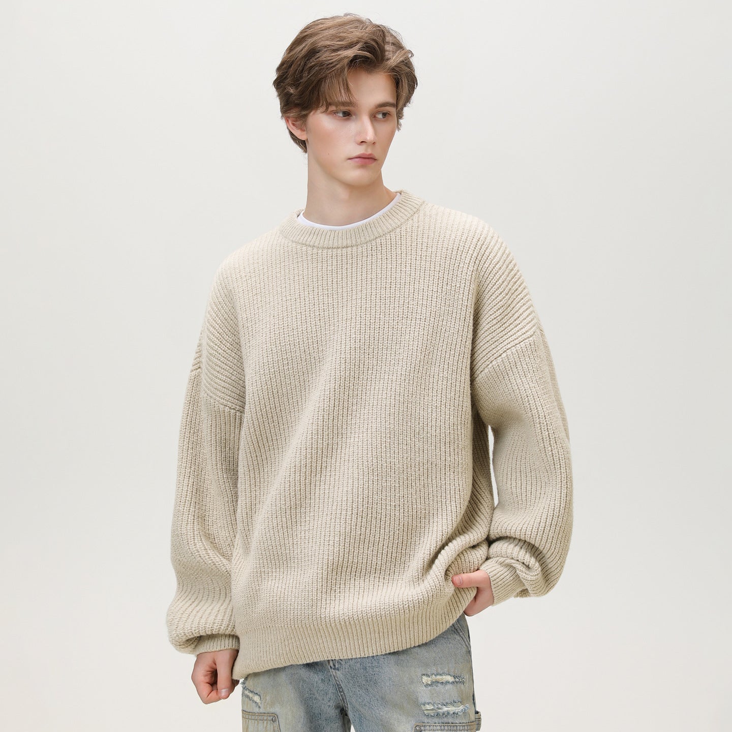 Textured Solid-color Knit Sweaterouterwear