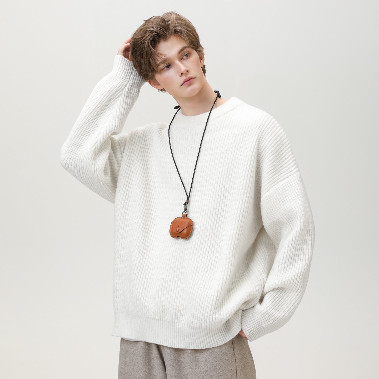 Textured Solid-color Knit Sweaterouterwear
