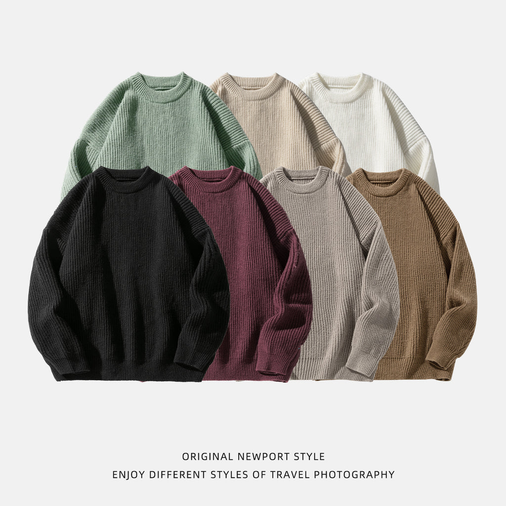 Textured Solid-color Knit Sweaterouterwear