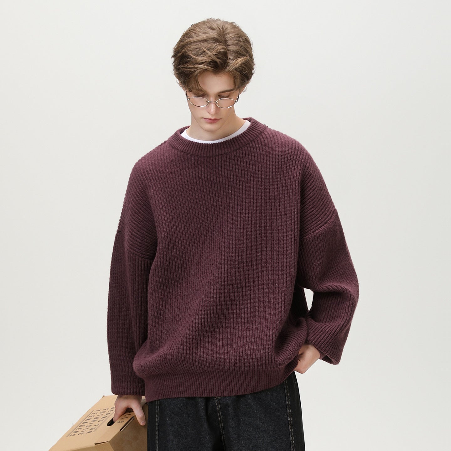 Textured Solid-color Knit Sweaterouterwear